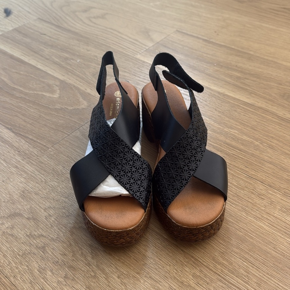 Eric Michael Black and Brown Platform Wedge Sandals - Picture 2 of 9